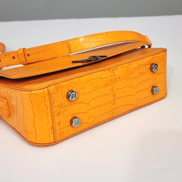 MARCELL VON BERLIN MAXI CROSSBODY BAG ORANGE CROC CROC EMBOSSED GLOSSY LEATHER - Picture 11 of 11